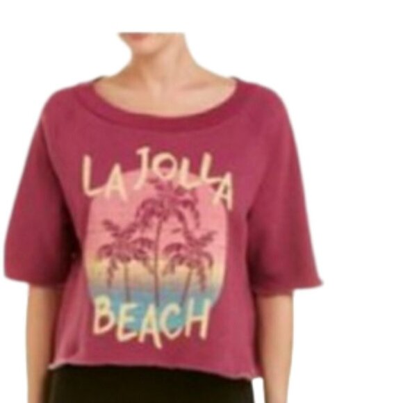 Avocado Blue La Jolla Beach Cropped Sweatshirt raw edge boxy (with flaw) - Picture 1 of 14